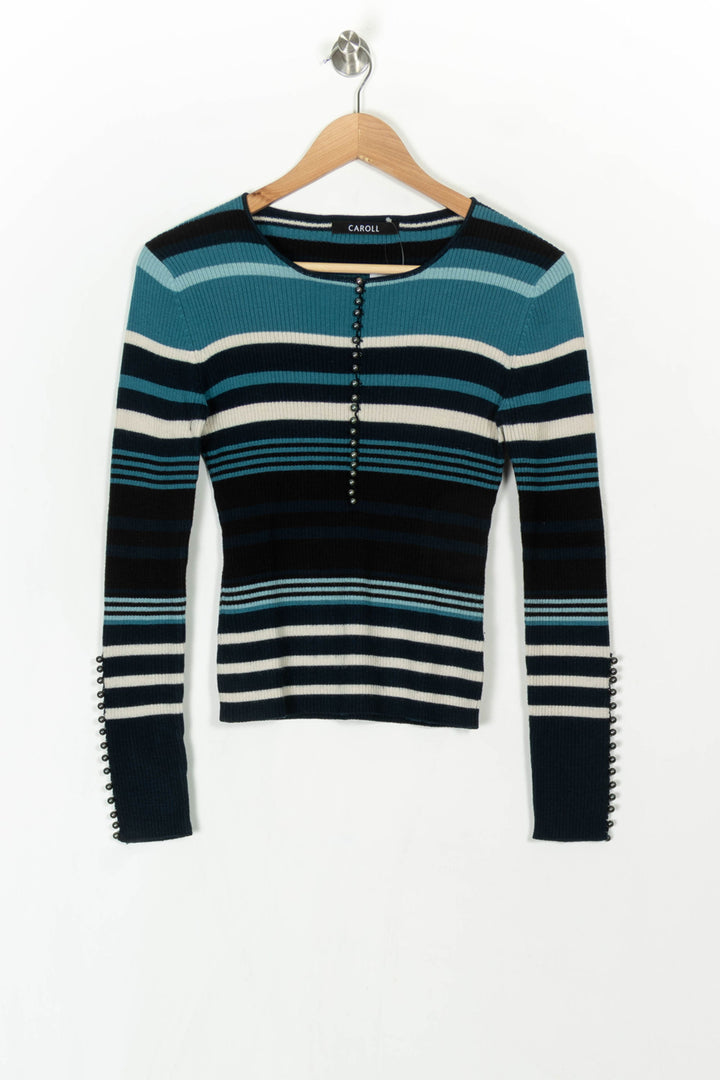 Pull Rayé Bleu et Blanc - Taille S/36 de la marque Caroll | PARAD120493 - Vendu par Paradigme - Image 2