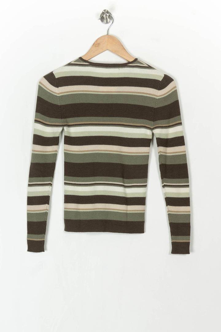 Pull Rayé Vert et Marron - Taille S/36 de la marque Caroll | PARAD120494 - Vendu par Paradigme - Image 5