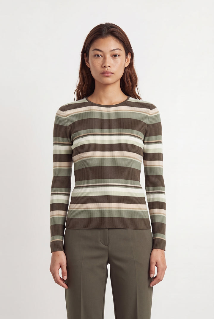 Pull Rayé Vert et Marron - Taille S/36 de la marque Caroll | PARAD120494 - Vendu par Paradigme - Image 1