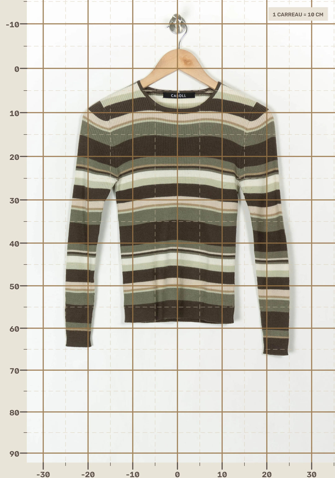 Pull Rayé Vert et Marron - Taille S/36 de la marque Caroll | PARAD120494 - Vendu par Paradigme - Image 4