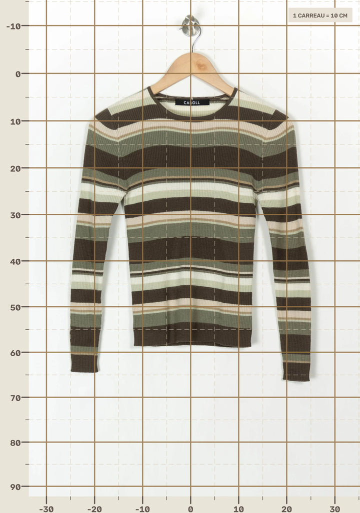 Pull Rayé Vert et Marron - Taille S/36 de la marque Caroll | PARAD120494 - Vendu par Paradigme - Image 4