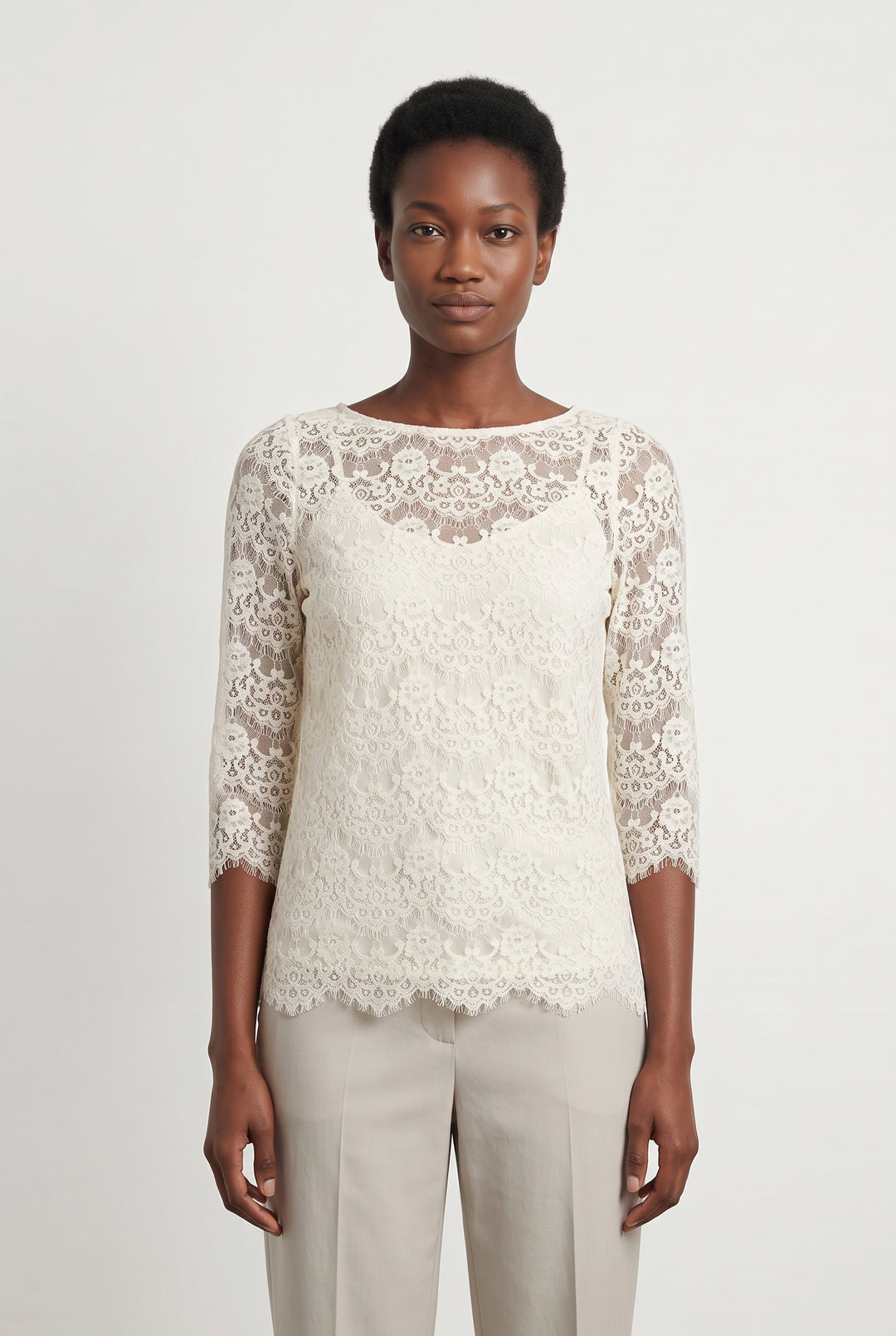 Blouse Dentelle Beige - Taille S/36 de la marque Caroll | PARAD120542 - Vendu par Paradigme - Image 1