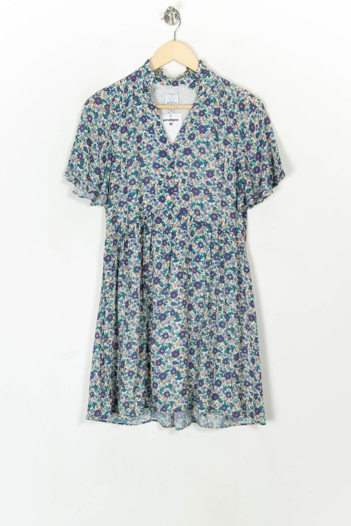 Robe Fleurie Bleue - Taille XS/34 de la marque Petite Mendigote | PARAD120551 - Vendu par Paradigme - Image 2