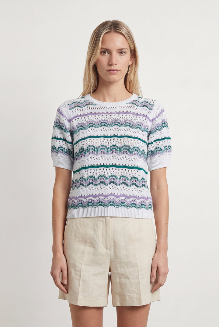 Pull Blanc et Vert - Taille S/36 de la marque La Fée Maraboutée | PARAD120566 - Vendu par Paradigme - Image 1