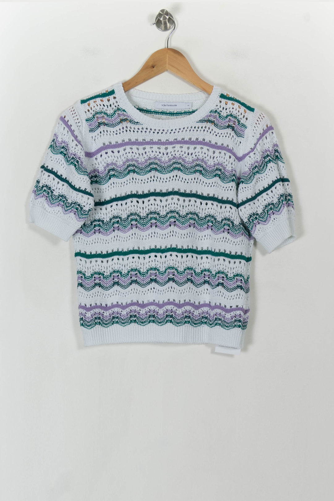 Pull Blanc et Vert - Taille S/36 de la marque La Fée Maraboutée | PARAD120566 - Vendu par Paradigme - Image 2