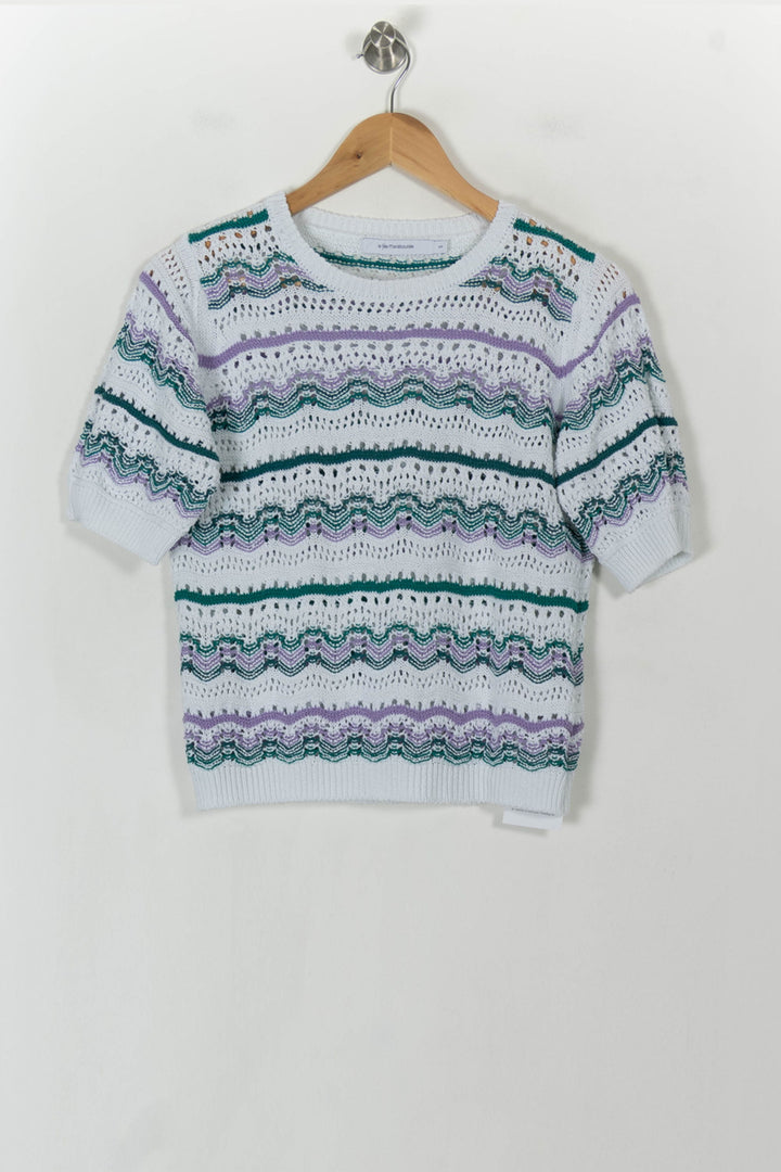 Pull Blanc et Vert - Taille S/36 de la marque La Fée Maraboutée | PARAD120566 - Vendu par Paradigme - Image 2
