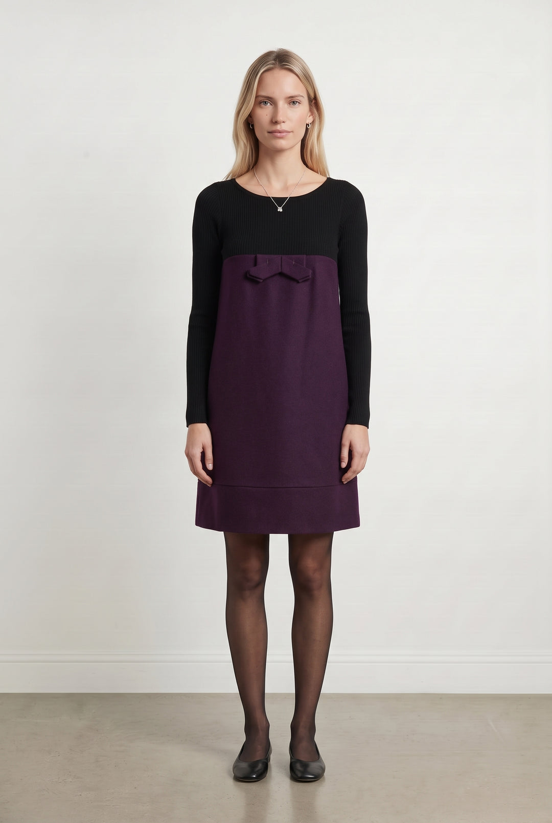 Robe Trapèze Noire et Violette - Taille S/36 de la marque Paule Ka | PARAD120637 - Vendu par Paradigme - Image 1