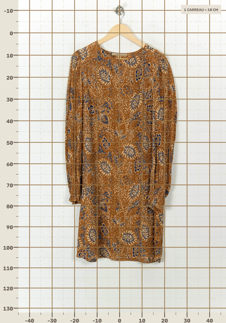 Robe Imprimée Marron et Bleu - Taille L/40 de la marque La Fée Maraboutée | PARAD120672 - Vendu par Paradigme - Image 4