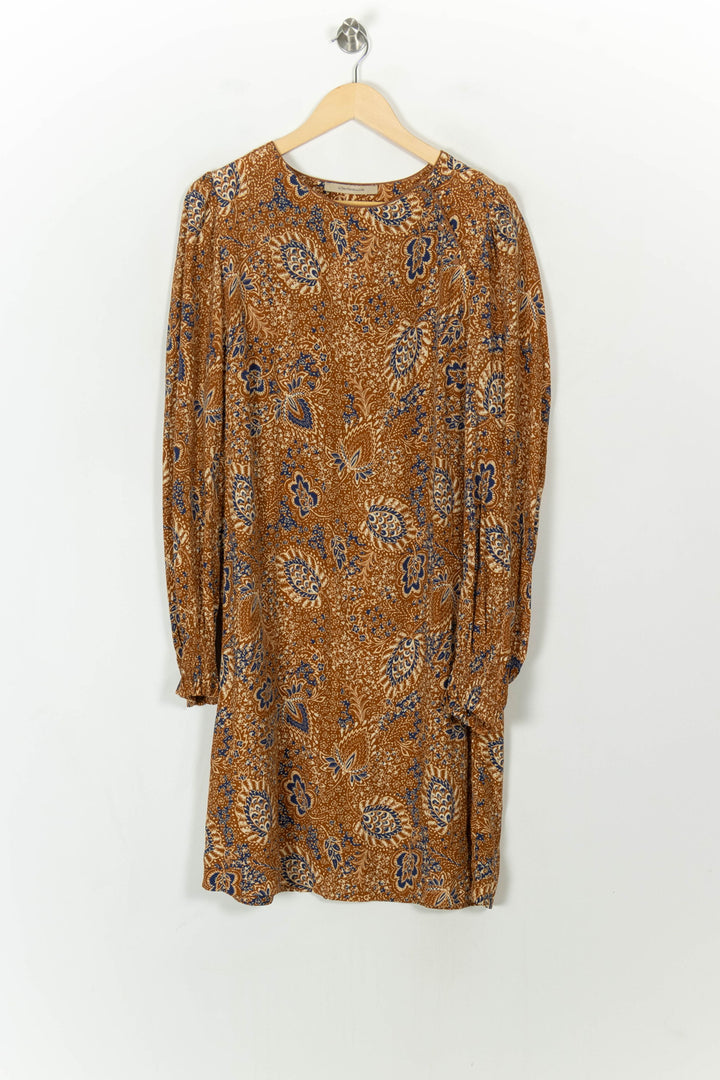 Robe Imprimée Marron et Bleu - Taille L/40 de la marque La Fée Maraboutée | PARAD120672 - Vendu par Paradigme - Image 2