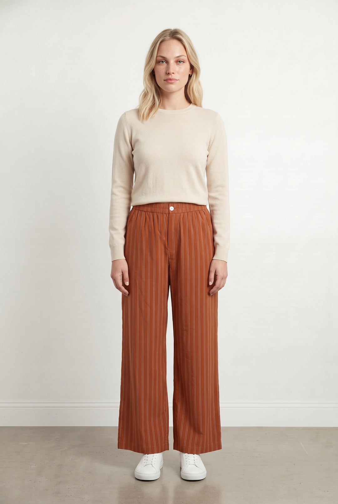 Pantalon Rayé Marron et Blanc - Taille L/40 de la marque Des petits hauts | PARAD120703 - Vendu par Paradigme - Image 1