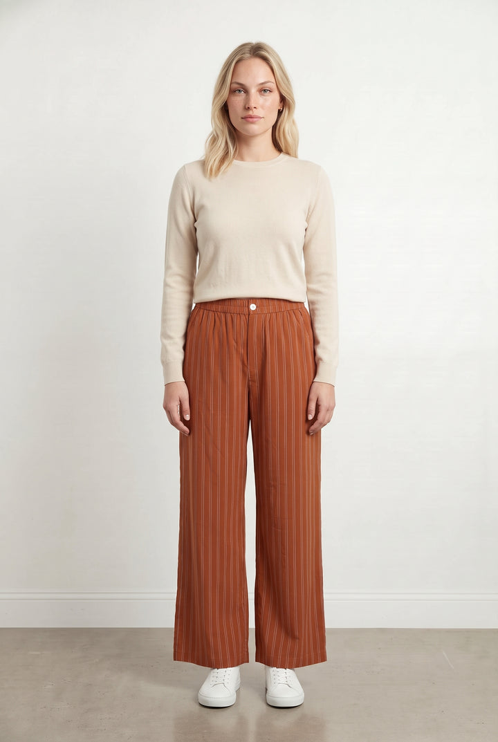 Pantalon Rayé Marron et Blanc - Taille L/40 de la marque Des petits hauts | PARAD120703 - Vendu par Paradigme - Image 1