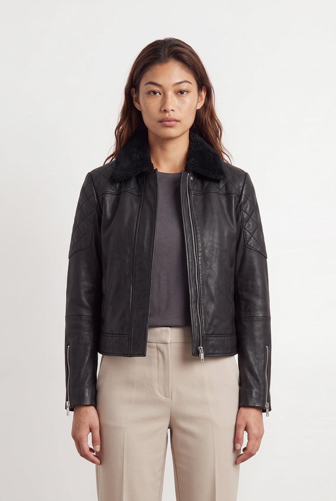 Blouson En Cuir Noir - Taille M/38 de la marque IKKS | PARAD120706 - Vendu par Paradigme - Image 1
