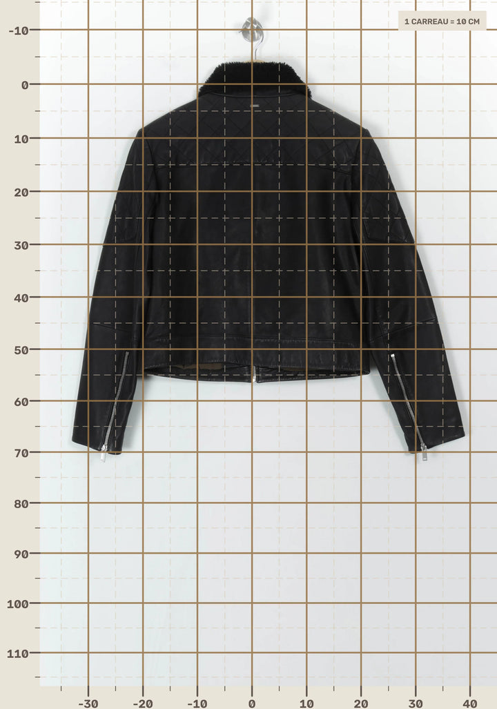 Blouson En Cuir Noir - Taille M/38 de la marque IKKS | PARAD120706 - Vendu par Paradigme - Image 4