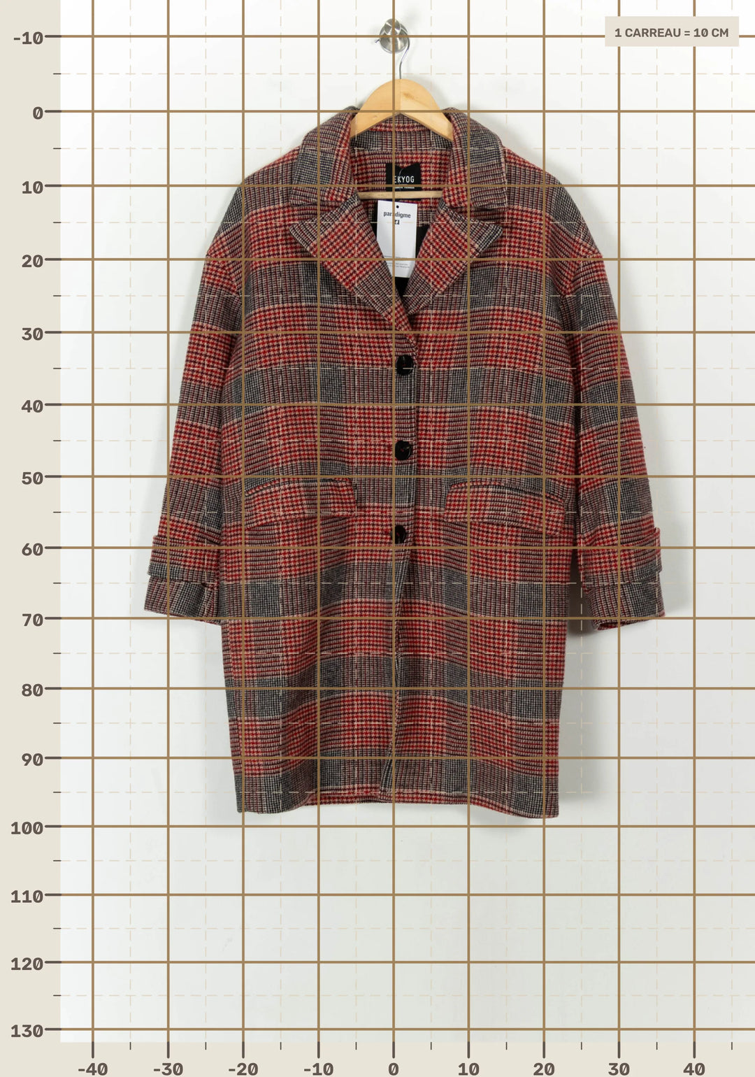 Manteau Carreaux Gris et Rouge - Taille S/36 de la marque Ekyog | PARAD120725 - Vendu par Paradigme - Image 4