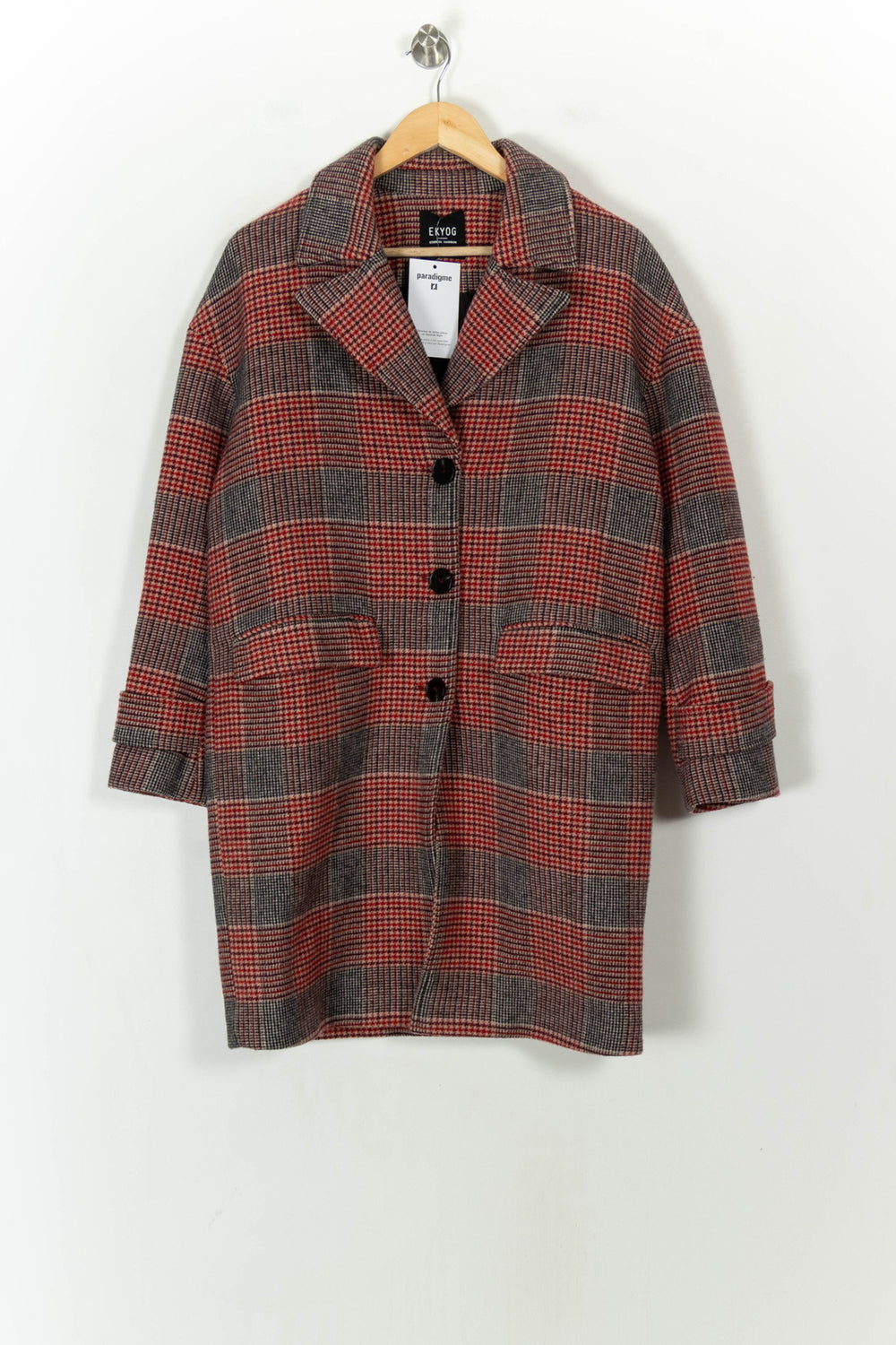 Manteau Carreaux Gris et Rouge - Taille S/36 de la marque Ekyog | PARAD120725 - Vendu par Paradigme - Image 2