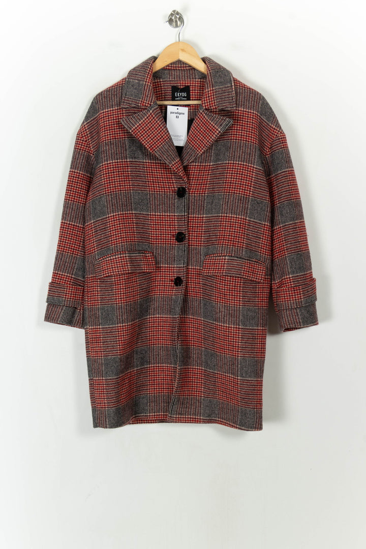 Manteau Carreaux Gris et Rouge - Taille S/36 de la marque Ekyog | PARAD120725 - Vendu par Paradigme - Image 2