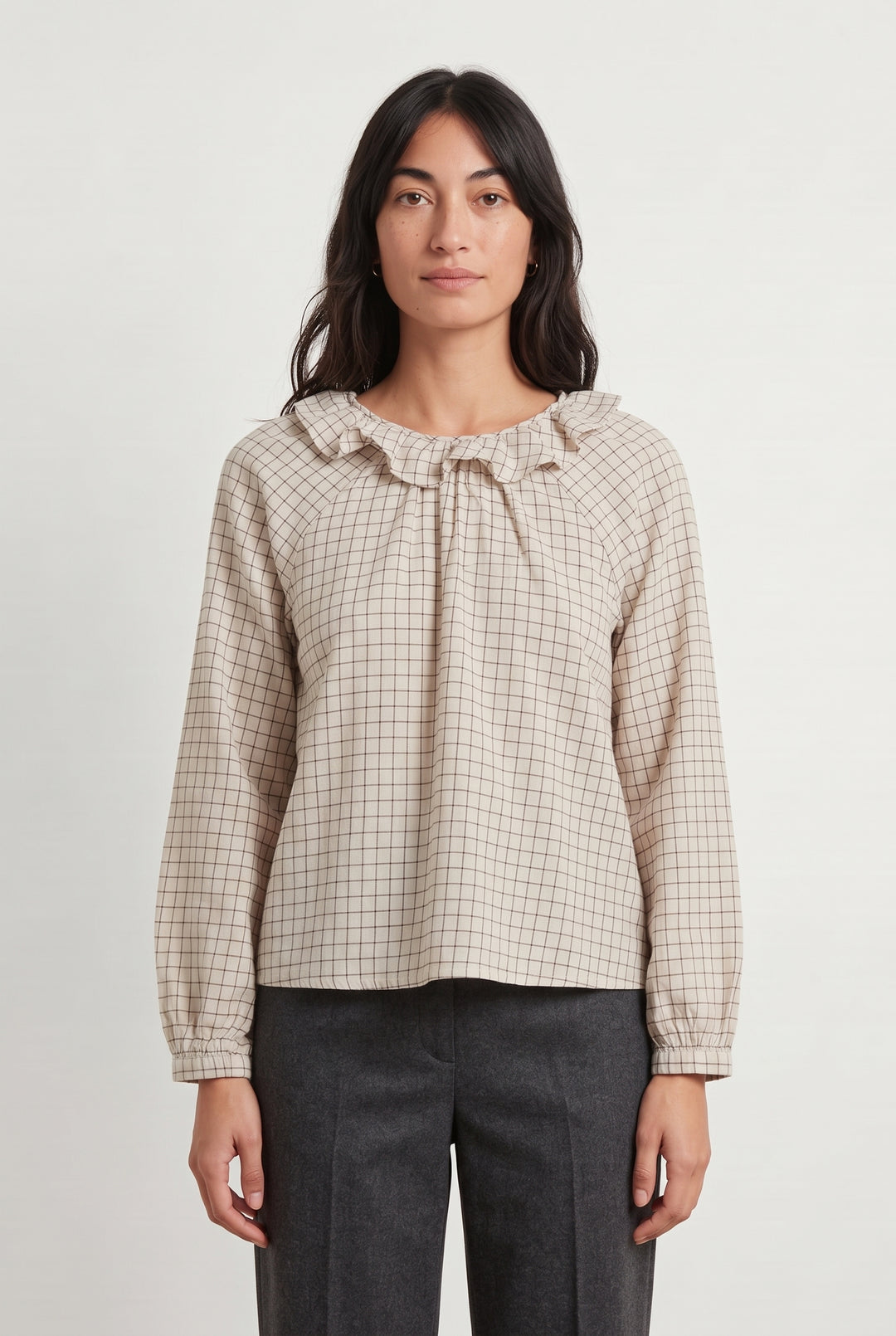 Blouse Écrue à Carreaux Marron - Taille M/38 de la marque Sézane | PARAD120733 - Vendu par Paradigme - Image 1