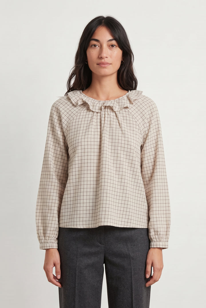 Blouse Écrue à Carreaux Marron - Taille M/38 de la marque Sézane | PARAD120733 - Vendu par Paradigme - Image 1