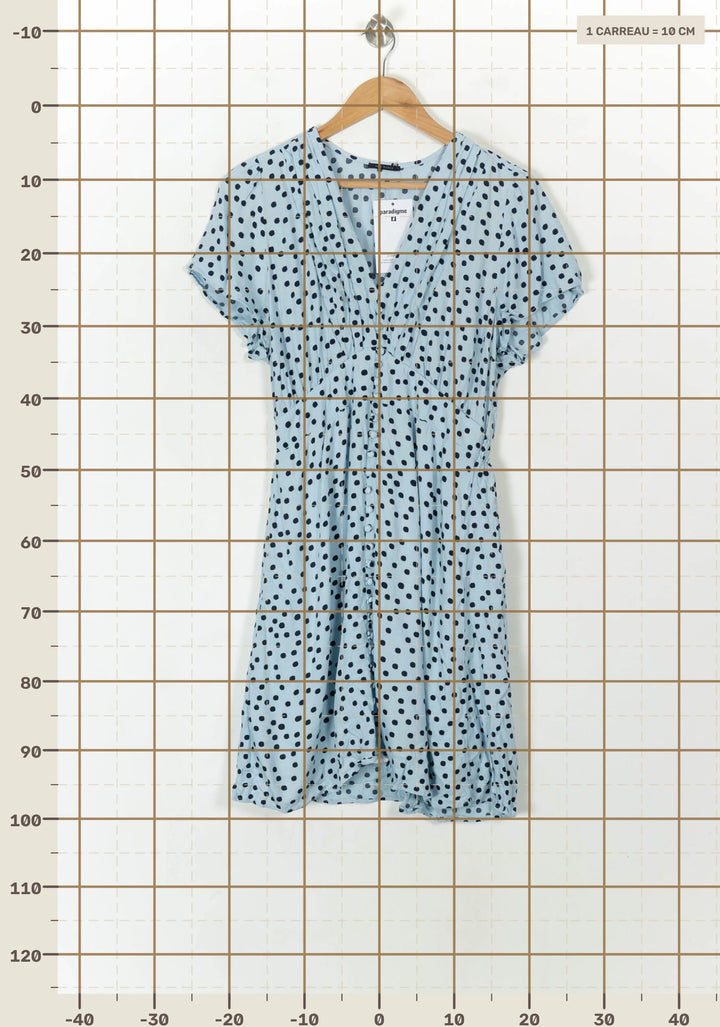 Robe Courte Bleue à Pois Noirs - Taille L/40 de la marque IKKS | PARAD120737 - Vendu par Paradigme - Image 4