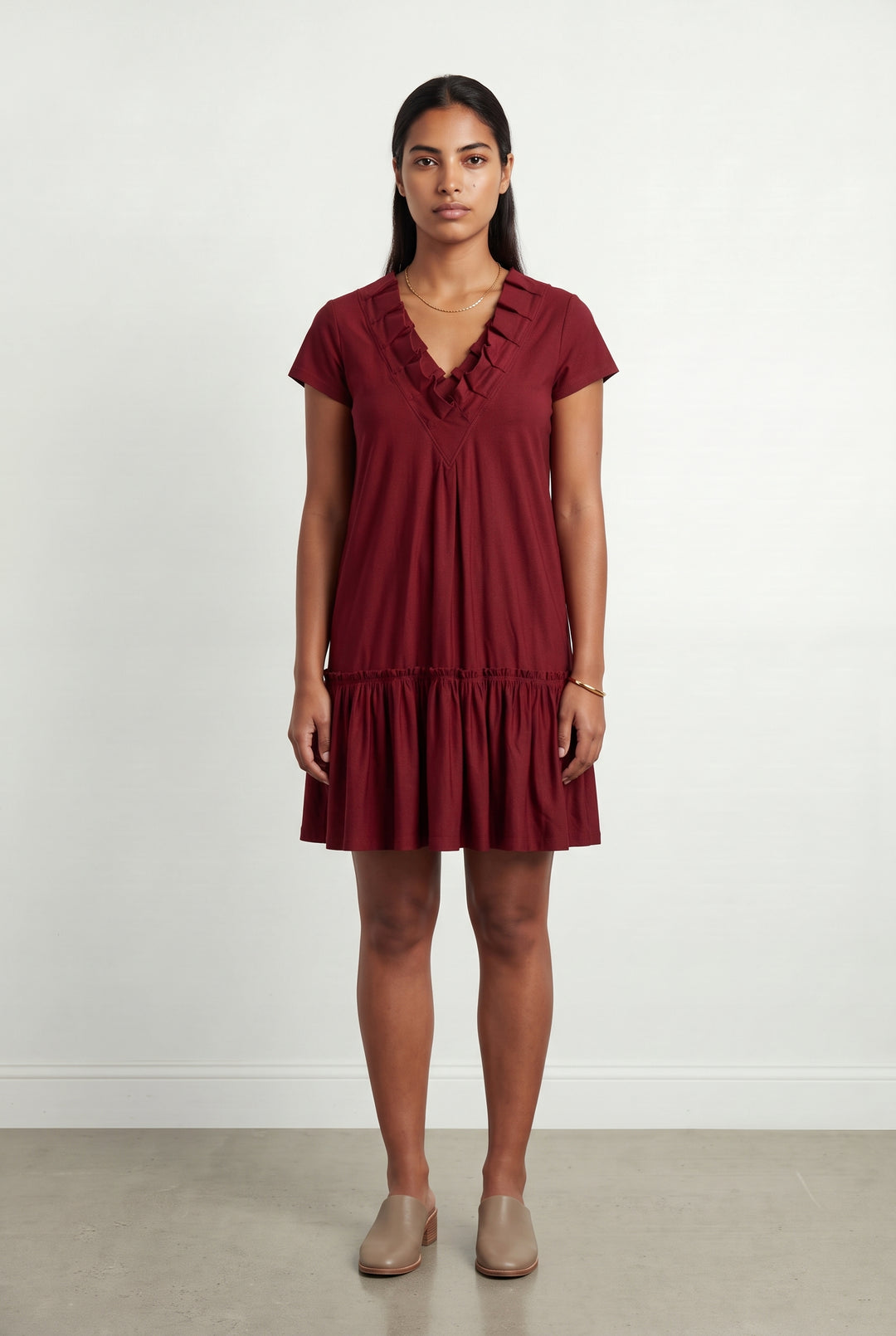 Robe Courte Bordeaux - Taille L/40 de la marque Indies | PARAD120907 - Vendu par Paradigme - Image 1