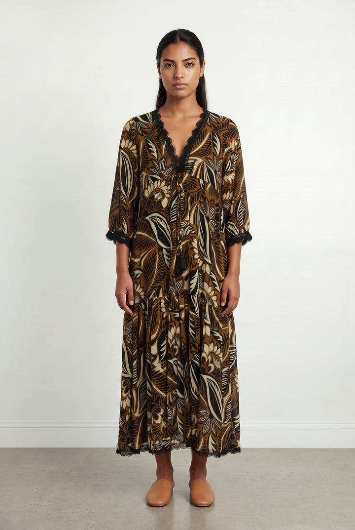 Robe Longue Marron et Noire - Taille L/40 de la marque Bleu Blanc Rouge | PARAD120908 - Vendu par Paradigme - Image 1