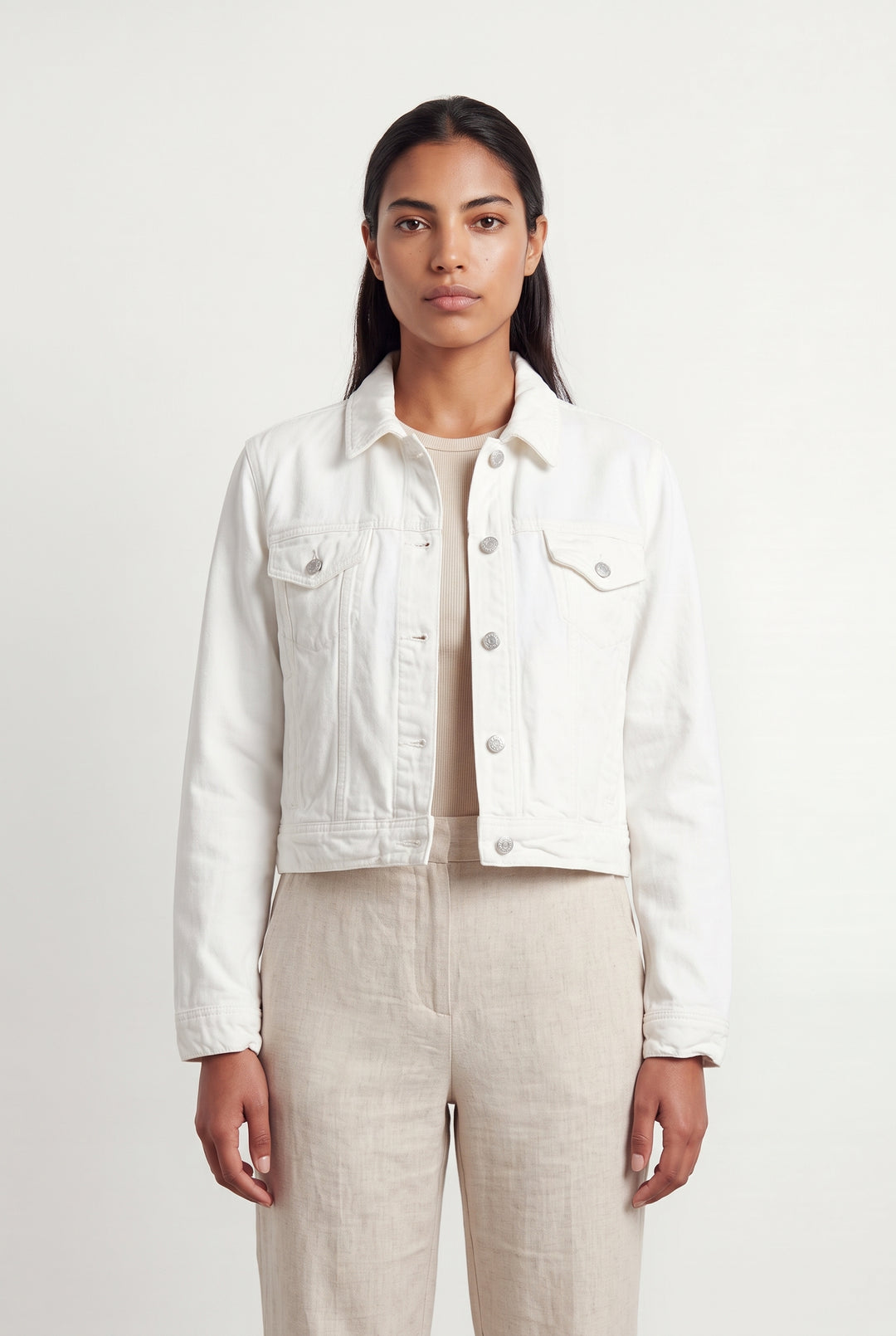 Veste en Jean Blanche - Taille L/40 de la marque Claudie Pierlot | PARAD120919 - Vendu par Paradigme - Image 1