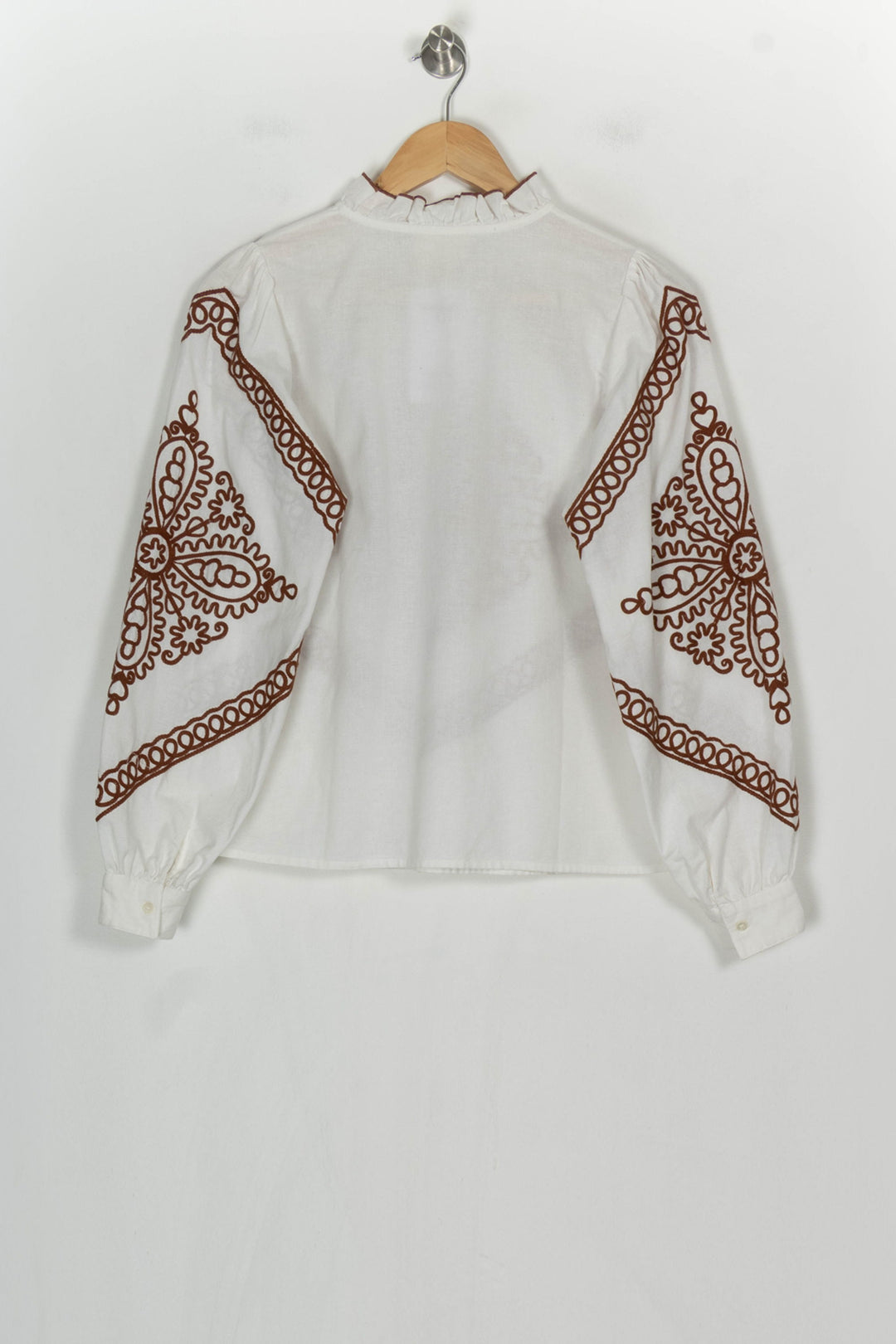 Blouse Blanche et Marron - Taille S/36 de la marque Sézane | PARAD120945 - Vendu par Paradigme - Image 5