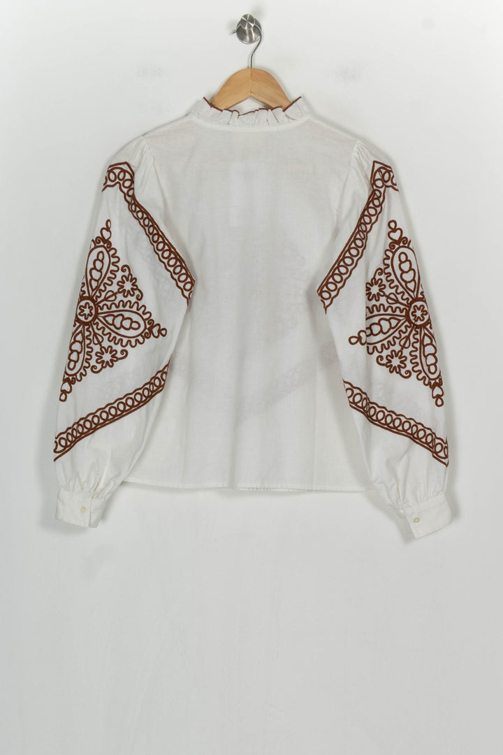 Blouse Blanche et Marron - Taille S/36 de la marque Sézane | PARAD120945 - Vendu par Paradigme - Image 5