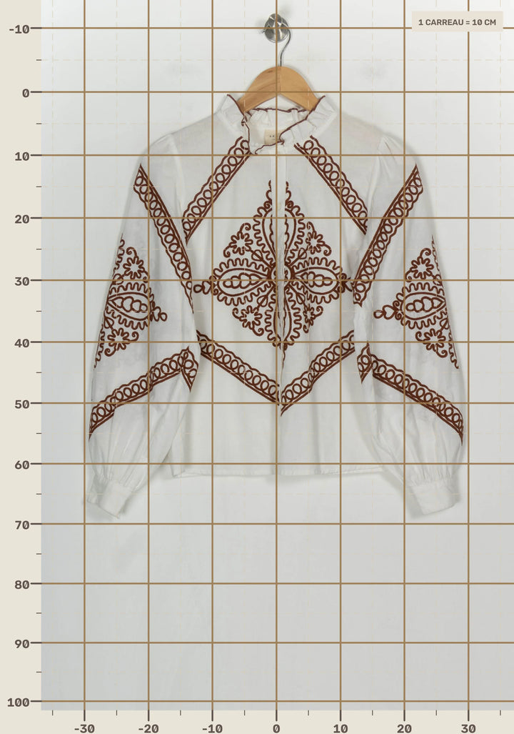 Blouse Blanche et Marron - Taille S/36 de la marque Sézane | PARAD120945 - Vendu par Paradigme - Image 4