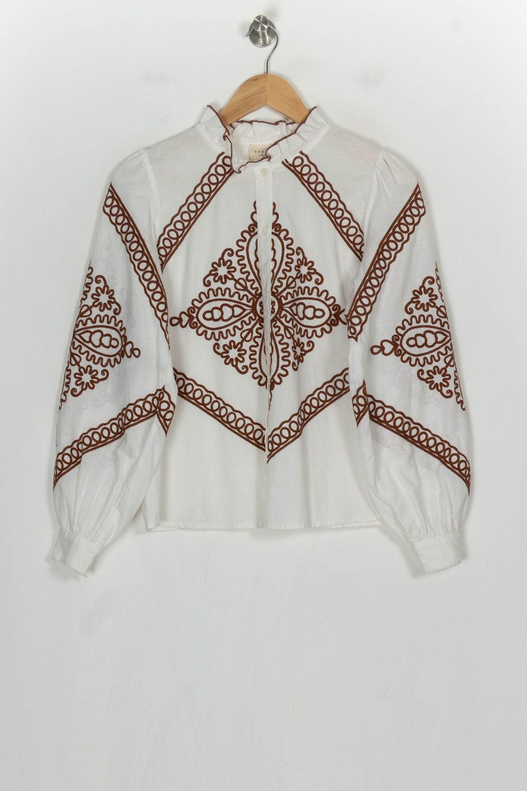 Blouse Blanche et Marron - Taille S/36 de la marque Sézane | PARAD120945 - Vendu par Paradigme - Image 2