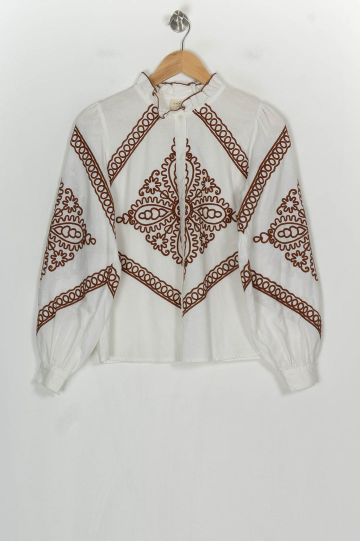 Blouse Blanche et Marron - Taille S/36 de la marque Sézane | PARAD120945 - Vendu par Paradigme - Image 2