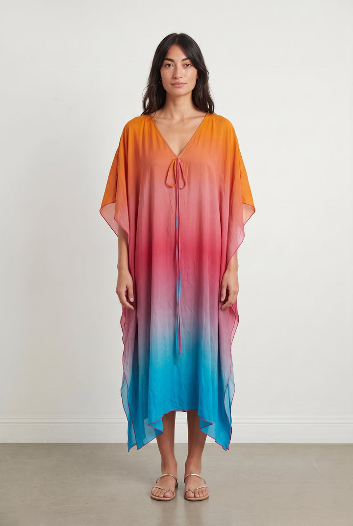 Caftan Orange Rose et Bleu - Taille S/36 de la marque IKA Paris | PARAD120946 - Vendu par Paradigme - Image 1