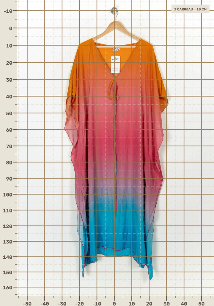 Caftan Orange Rose et Bleu - Taille S/36 de la marque IKA Paris | PARAD120946 - Vendu par Paradigme - Image 4