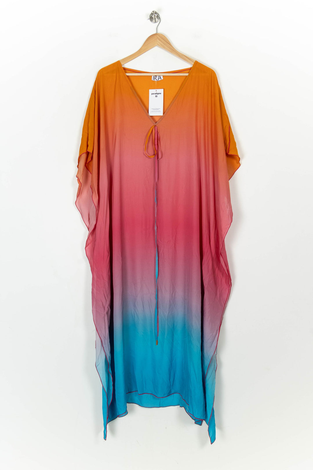 Caftan Orange Rose et Bleu - Taille S/36 de la marque IKA Paris | PARAD120946 - Vendu par Paradigme - Image 2