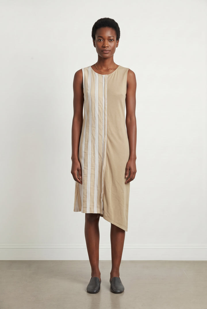 Robe Sans Manches Beige et Blanc - Taille S/36 de la marque La Fée Maraboutée | PARAD120948 - Vendu par Paradigme - Image 1