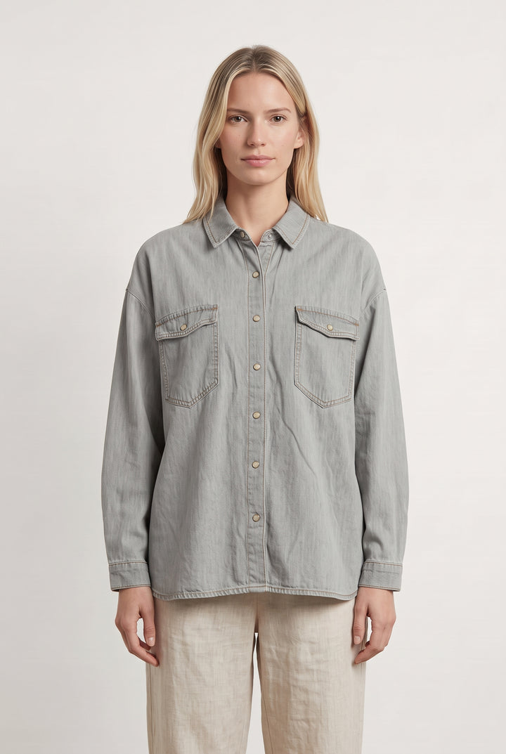 Chemise en Jean Grise - Taille M/38 de la marque Caroll | PARAD120999 - Vendu par Paradigme - Image 1