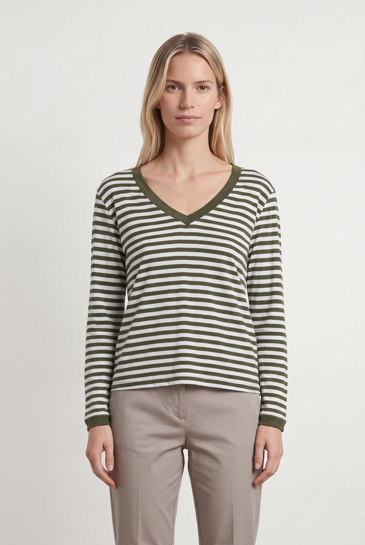 Pull Rayé Vert et Blanc - Taille S/36 de la marque Majestic Filatures | PARAD121007 - Vendu par Paradigme - Image 1