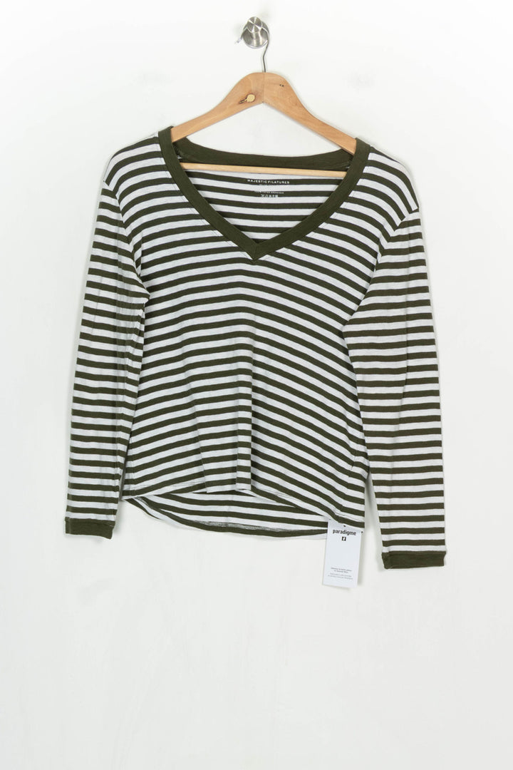 Pull Rayé Vert et Blanc - Taille S/36 de la marque Majestic Filatures | PARAD121007 - Vendu par Paradigme - Image 2