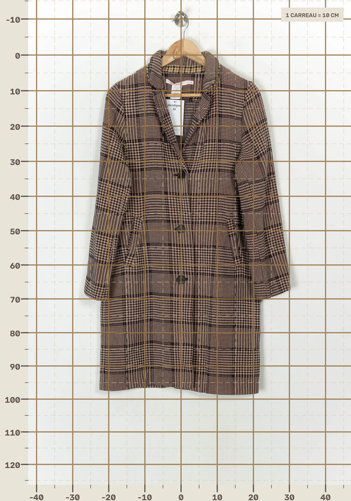 Manteau Carreaux Marron et Noir - Taille M/38 de la marque La Fée Maraboutée | PARAD121094 - Vendu par Paradigme - Image 4