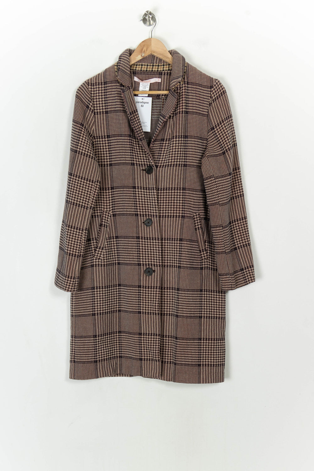 Manteau Carreaux Marron et Noir - Taille M/38 de la marque La Fée Maraboutée | PARAD121094 - Vendu par Paradigme - Image 2