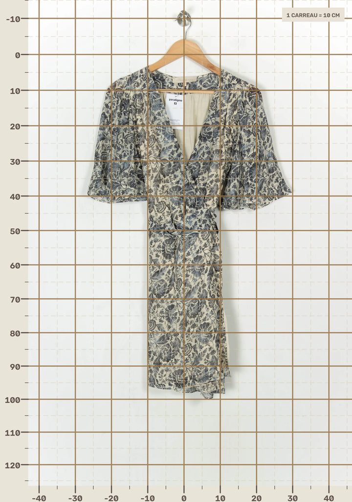 Robe Portefeuille Bleue et Beige - Taille M/38 de la marque Vanessa Bruno | PARAD121129 - Vendu par Paradigme - Image 4