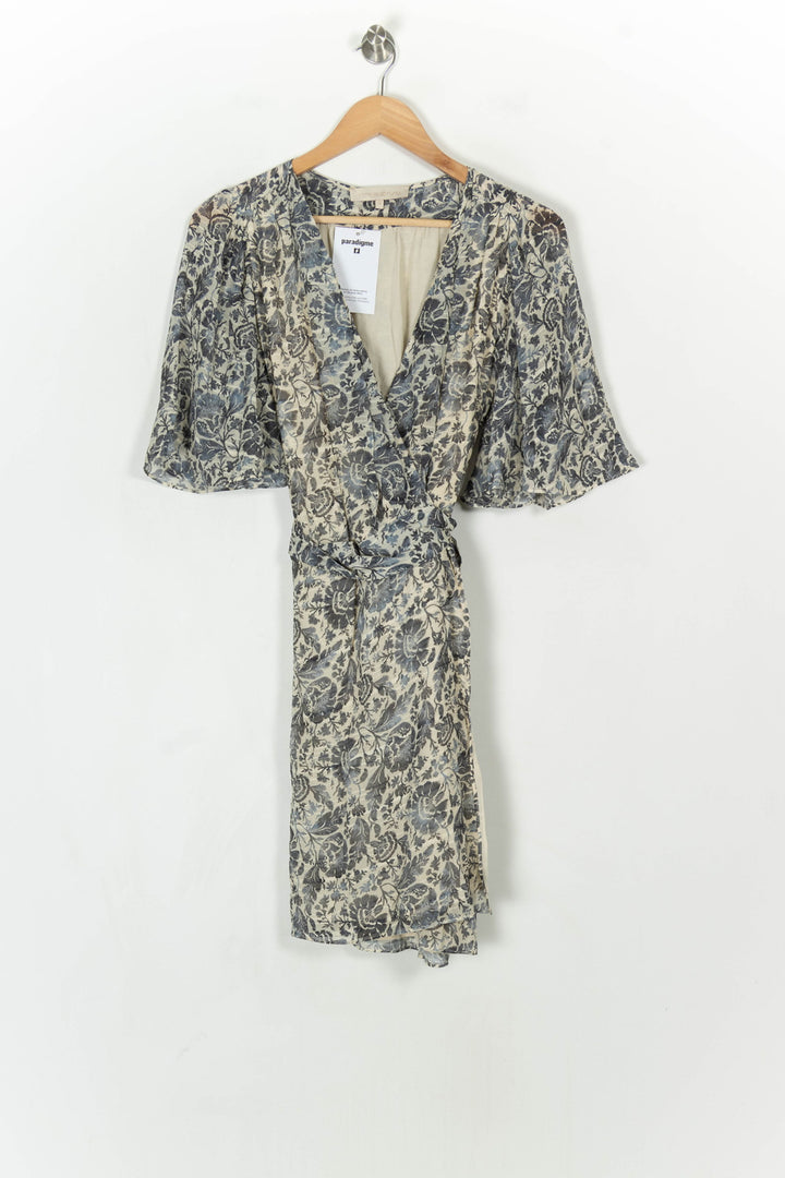 Robe Portefeuille Bleue et Beige - Taille M/38 de la marque Vanessa Bruno | PARAD121129 - Vendu par Paradigme - Image 2