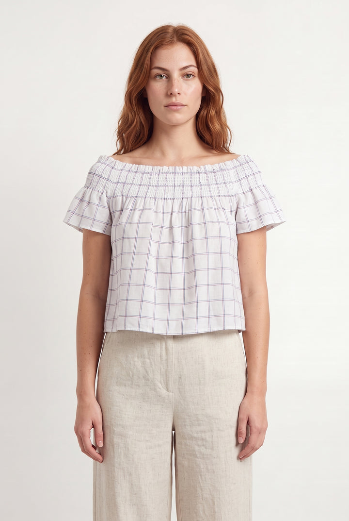 Blouse Blanche à Carreaux Bleus et Rouges - Taille S/36 de la marque Karl Marc John | PARAD121144 - Vendu par Paradigme - Image 1