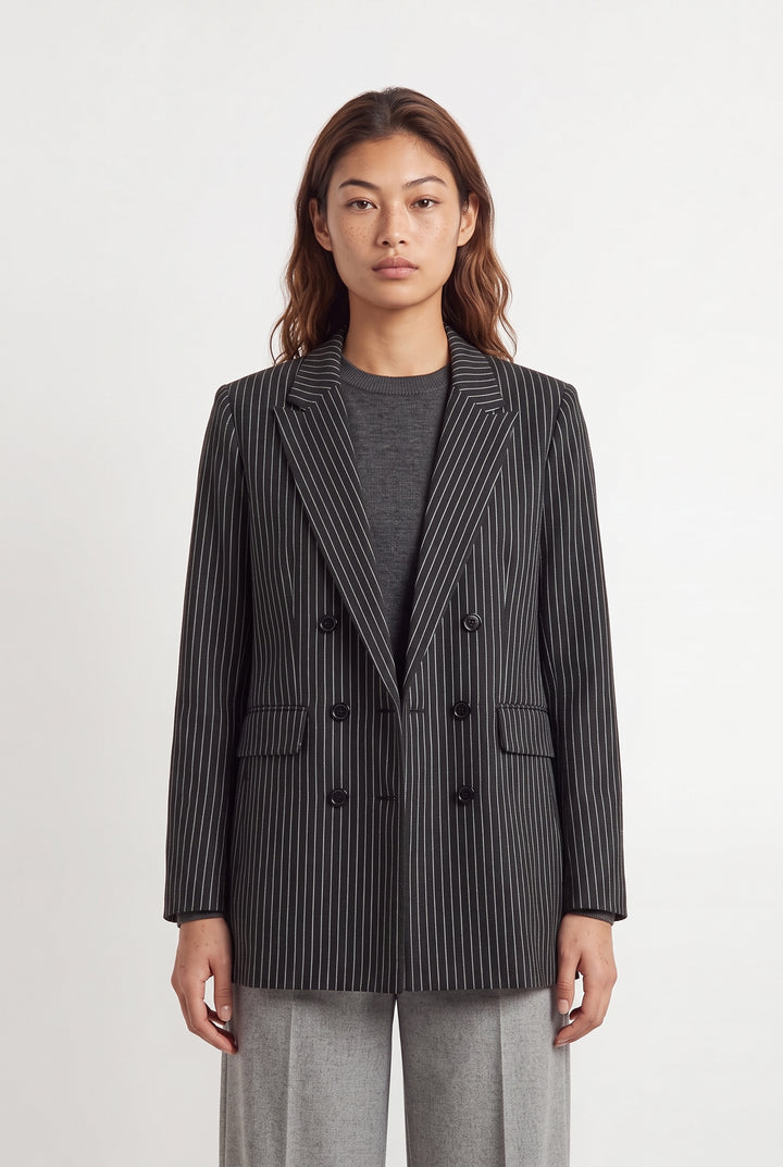 Blazer Noir à Rayures Blanches - Taille M/38 de la marque Indies | PARAD121146 - Vendu par Paradigme - Image 1