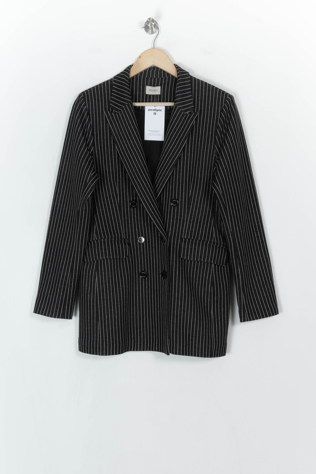 Blazer Noir à Rayures Blanches - Taille M/38 de la marque Indies | PARAD121146 - Vendu par Paradigme - Image 2