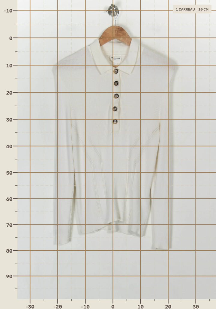 Pull Col Polo Blanc - Taille L/40 de la marque Maison 123 | PARAD121204 - Vendu par Paradigme - Image 4