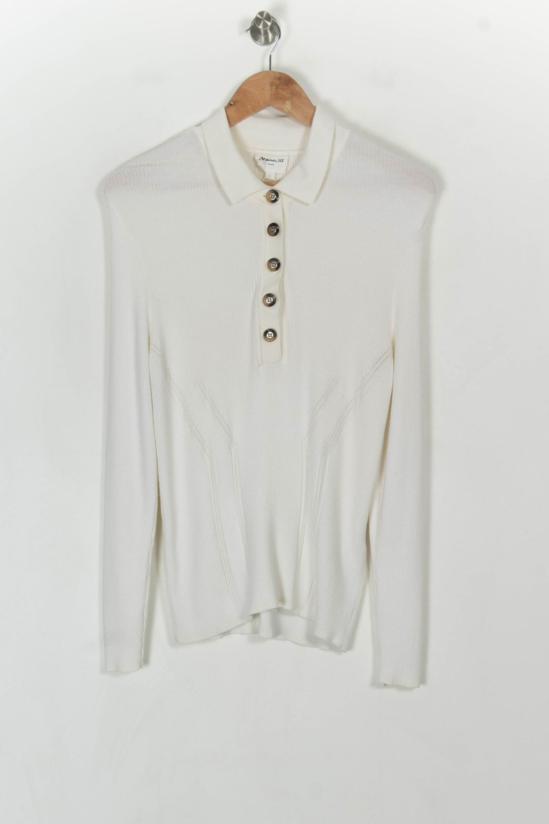 Pull Col Polo Blanc - Taille L/40 de la marque Maison 123 | PARAD121204 - Vendu par Paradigme - Image 2