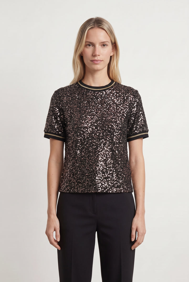 Tee-shirt Pailleté Noir et Or - Taille S/36 de la marque Imprevu | PARAD121316 - Vendu par Paradigme - Image 1