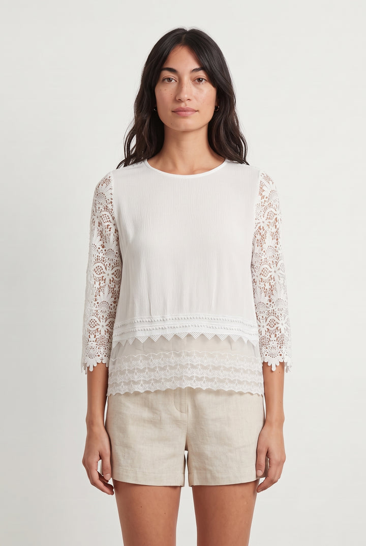 Blouse Dentelle Blanche - Taille S/36 de la marque IKKS | PARAD121366 - Vendu par Paradigme - Image 1