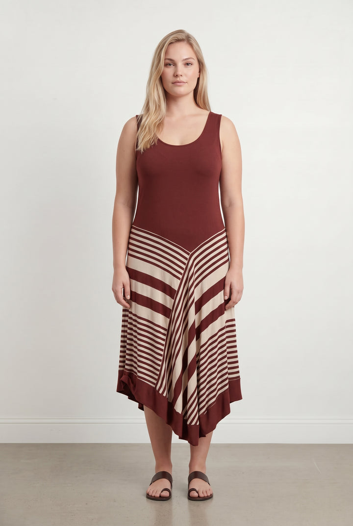 Robe Sans Manches Bordeaux et Beige - Taille XL/42 de la marque Indies | PARAD121376 - Vendu par Paradigme - Image 1